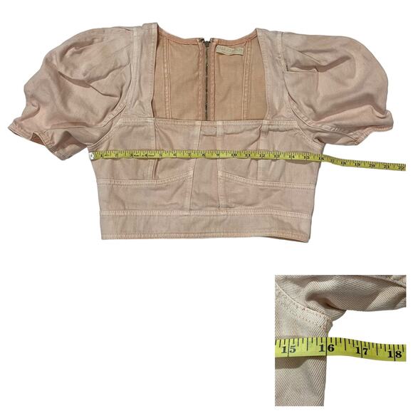 Ulla Johnson Renee Denim Bustier Puff Sleeve Crop Top - Sweetbriar - 6 - Picture 6 of 16